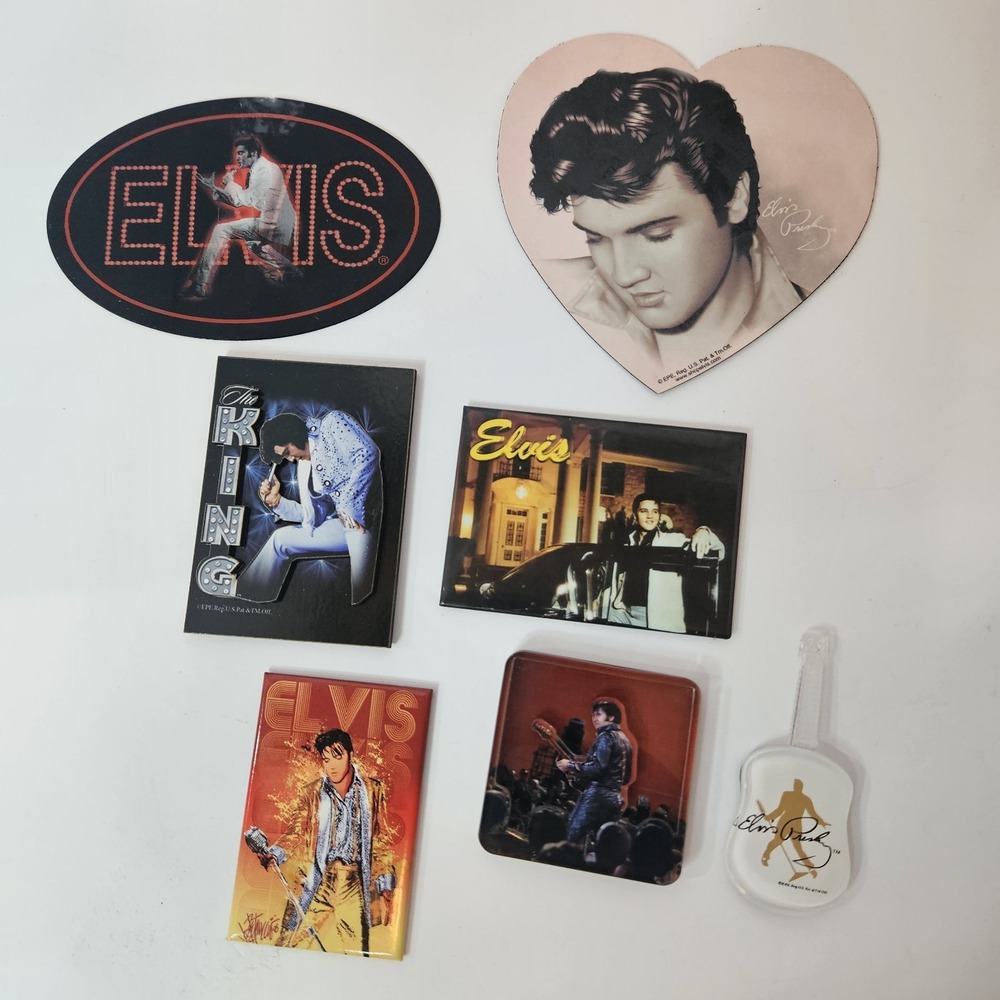 Vintage Lot of 7 Elvis Presley Refrig Magnets Mid Century Nostalgic Rock N Roll